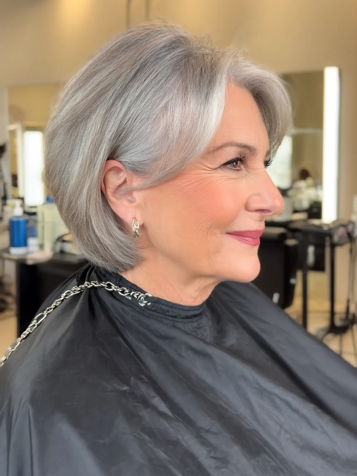 Layered Bob with Side-Swept Bangs in Silver Frost